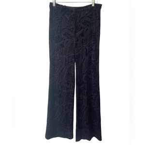 Zara High Waisted Wide Leg Dress Paisley Printed Flowy Black Velvet Pants Medium